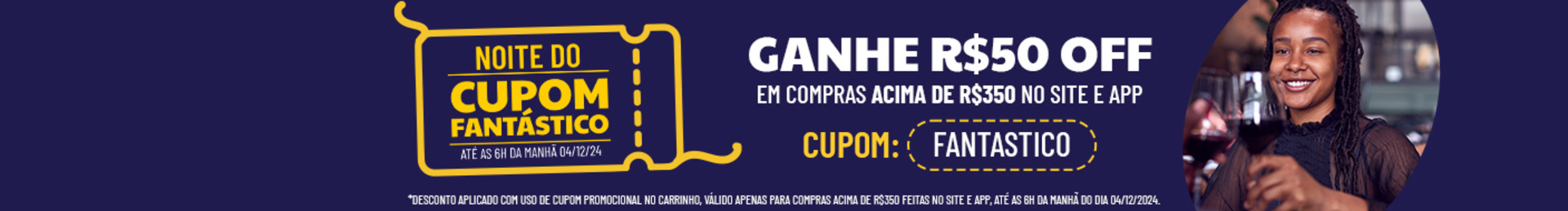 Ganhe R$ 50 OFF em compras acima de R$ 350 no site e app com o cupom FANTASTICO. *Desconto aplicado com uso de cupom promocional no carrinho, válido apenas para compras acima de R$350 feitas no site e app, até as 6h da manhã do dia 04/12/2024.
