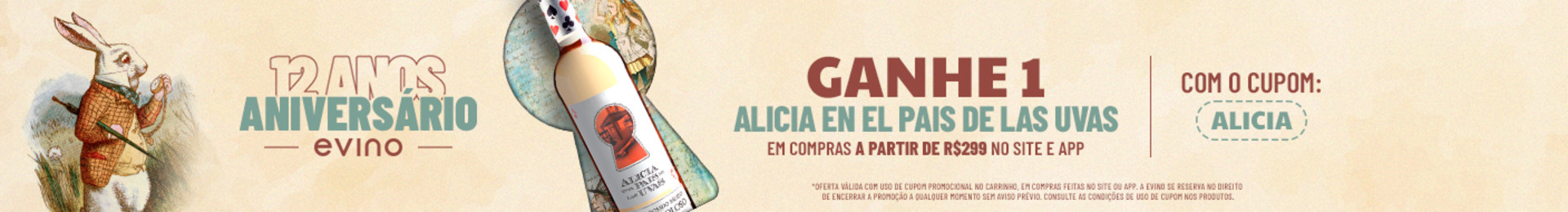 Ganhe 1 Alicia en el Pais de Las Uvas em compras a partir de R$299 no site e app com o cupom ALICIA.